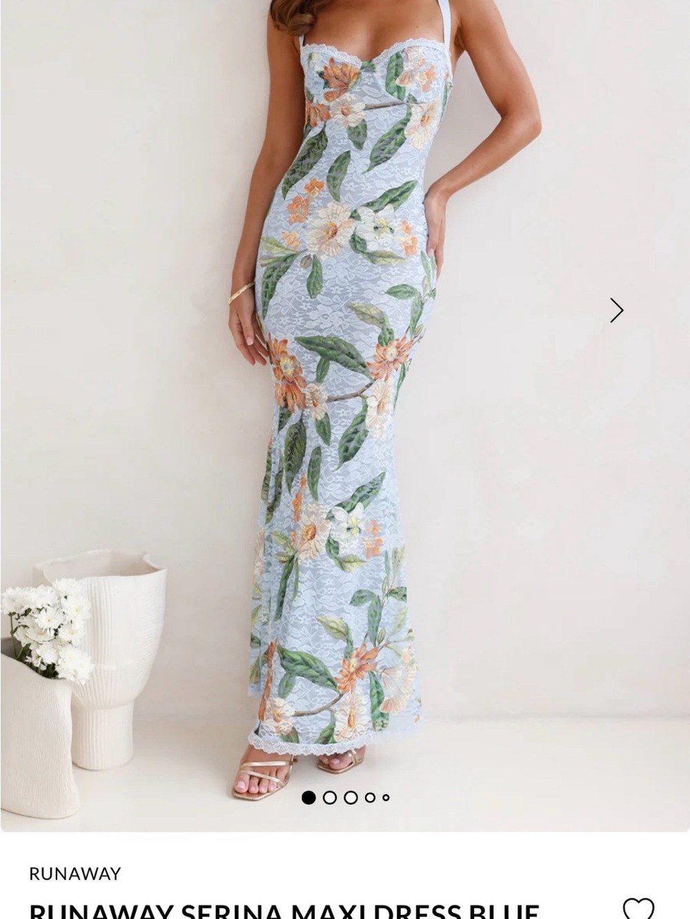 Runaway Serina Floral Lace Maxi Dress in Light Blue and Peach